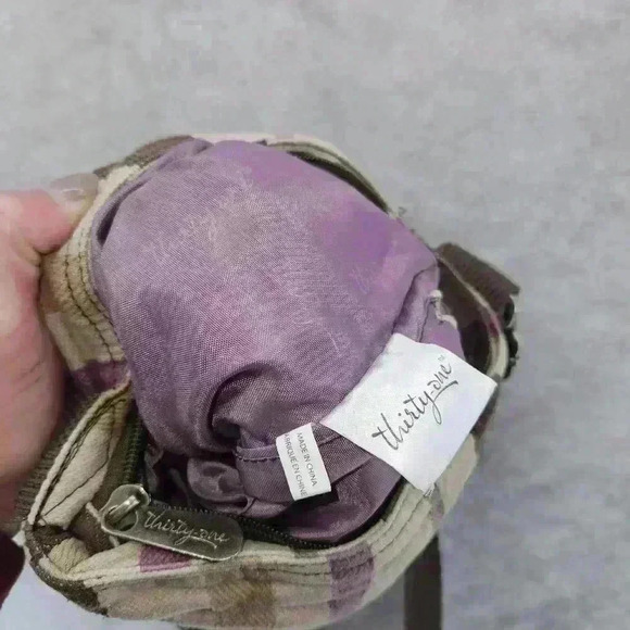 Thirty One Crossbody Canvas Purple Tan Brown Purple Stripe Multiple Pockets - Picture 3 of 10